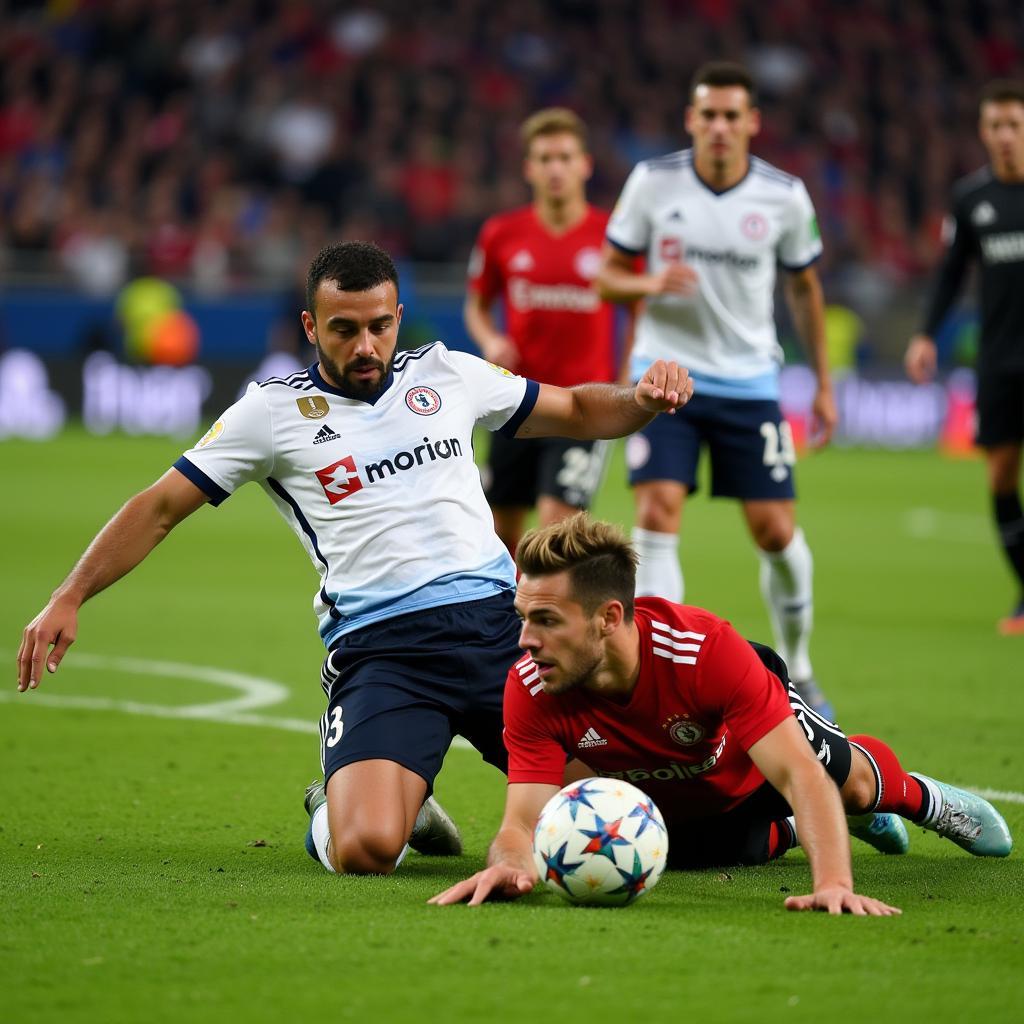 Ein Spieler von Bayer Leverkusen liegt nach einem Foul am Boden