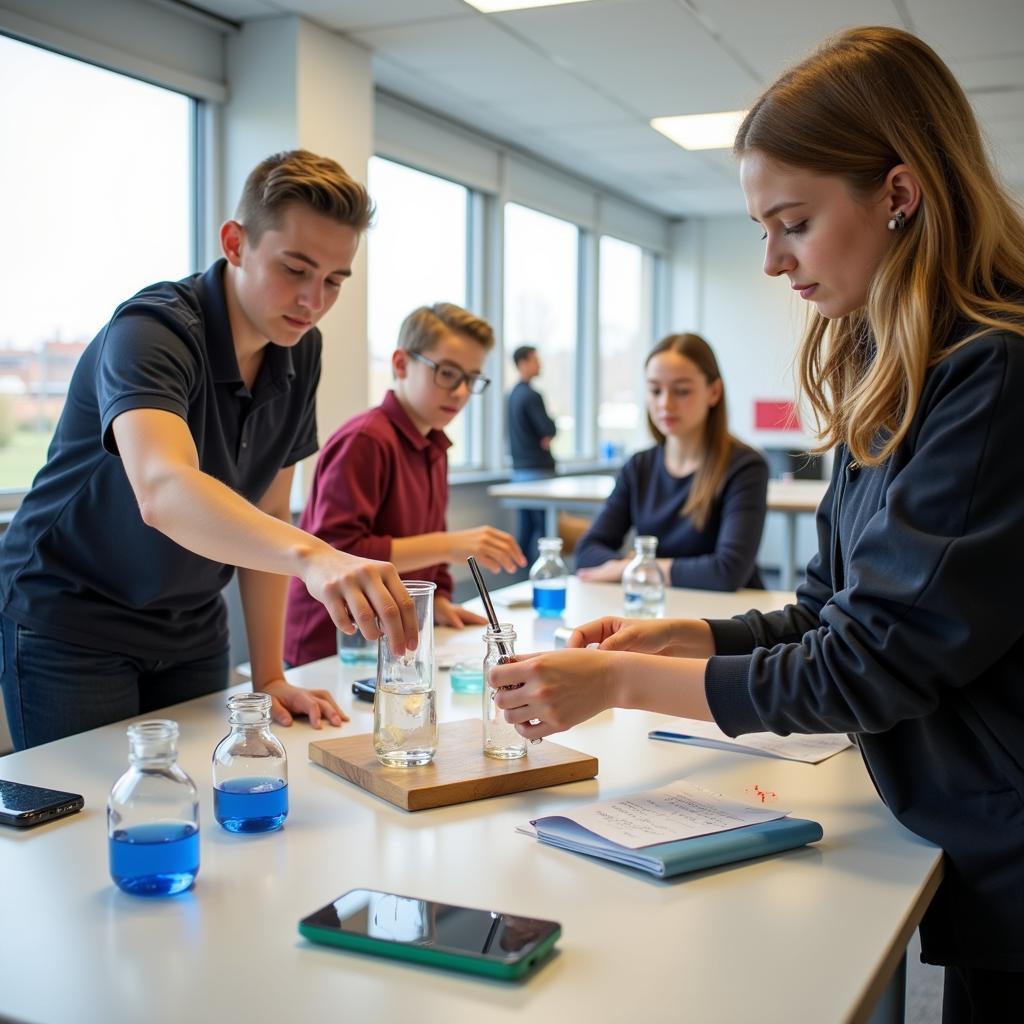 Schüler experimentieren im naturwissenschaftlichen Labor der Realschule