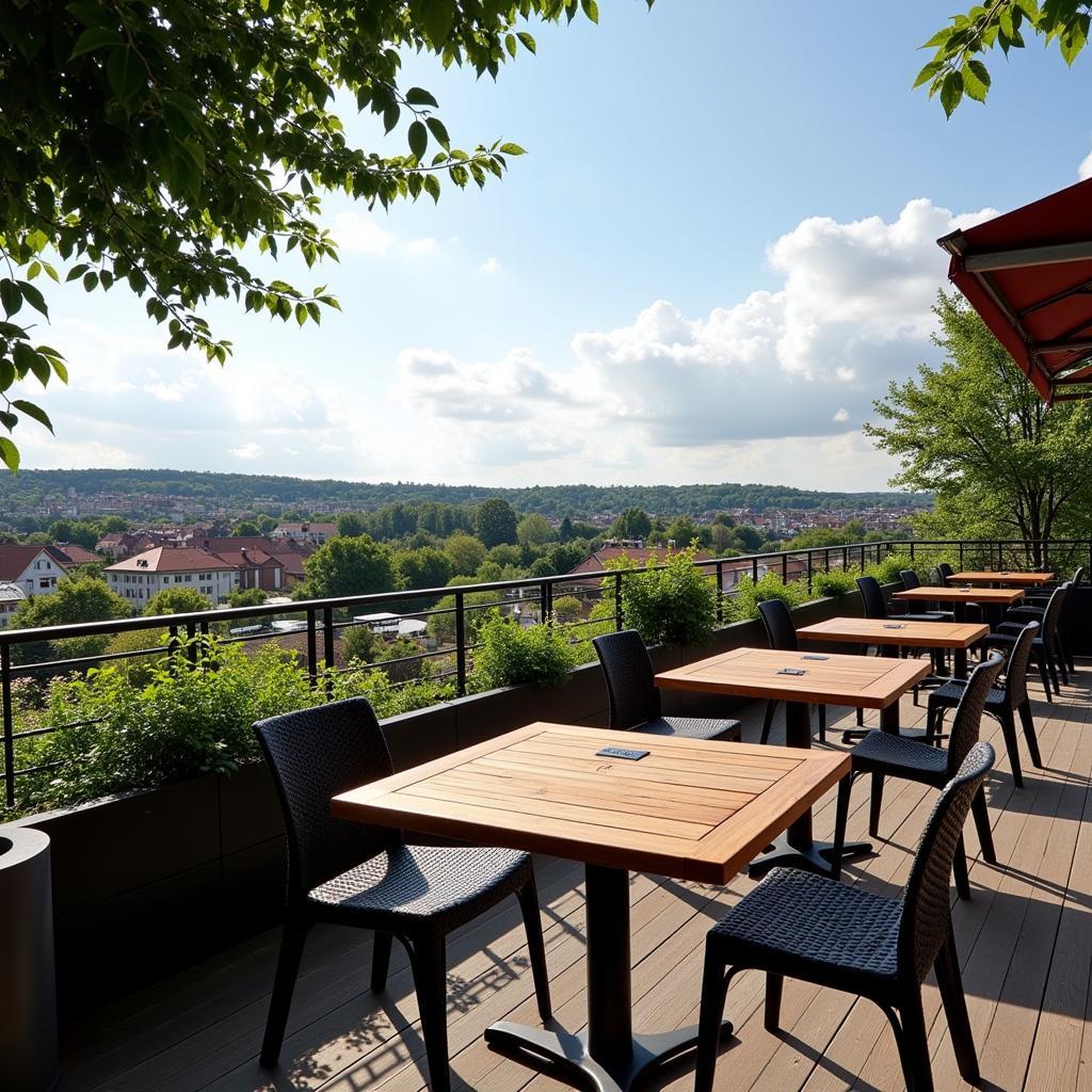 Genießen Sie die Aussicht von der Terrasse des Restaurant Löwe