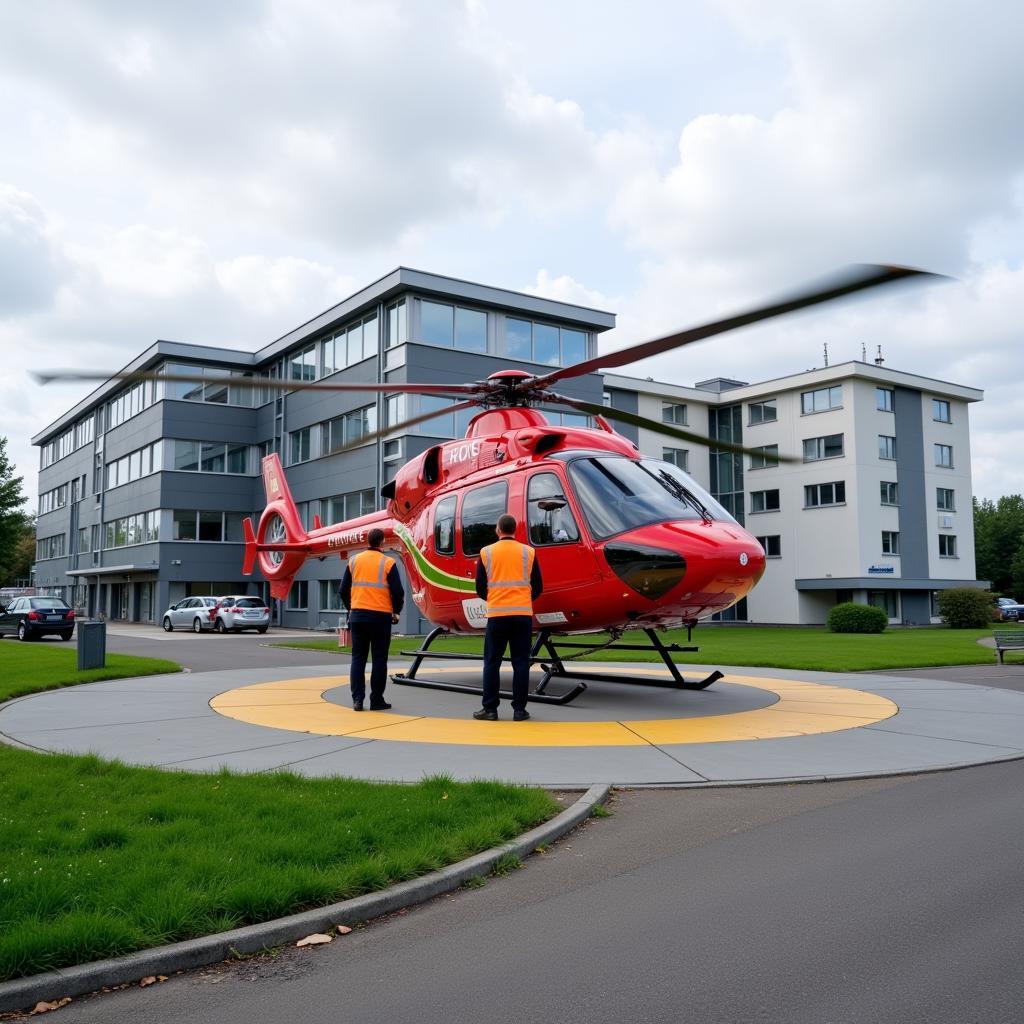 Rettungshubschrauber landet am Krankenhaus Leverkusen