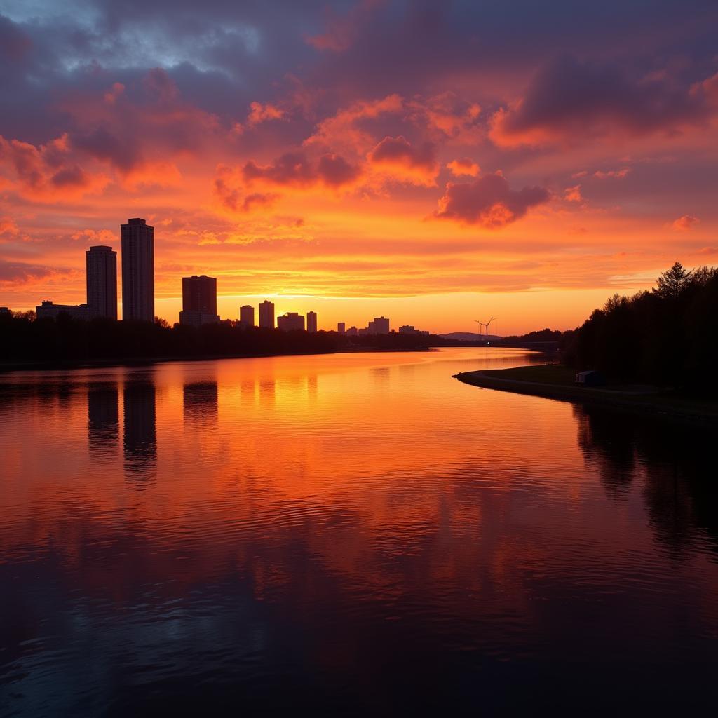 Sonnenuntergang am Rhein in Leverkusen: Ein magischer Moment