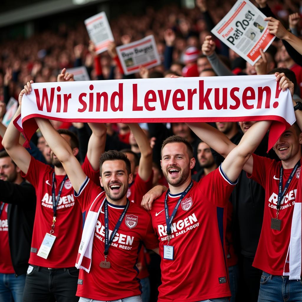 Fans von Bayer 04 Leverkusen feiern einen Sieg - Rheinische Post