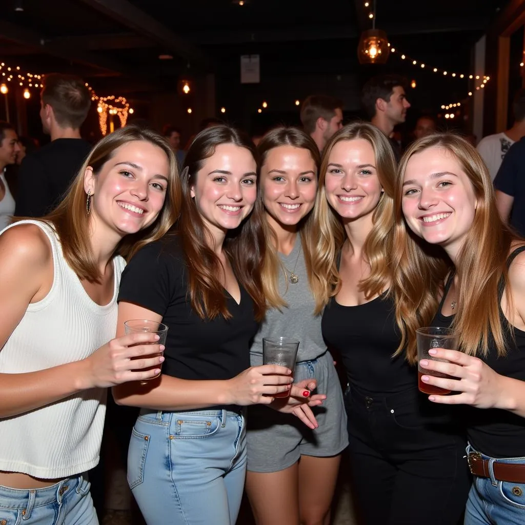 Studenten posieren für ein Foto auf der Rheinischen Studentenparty in Leverkusen