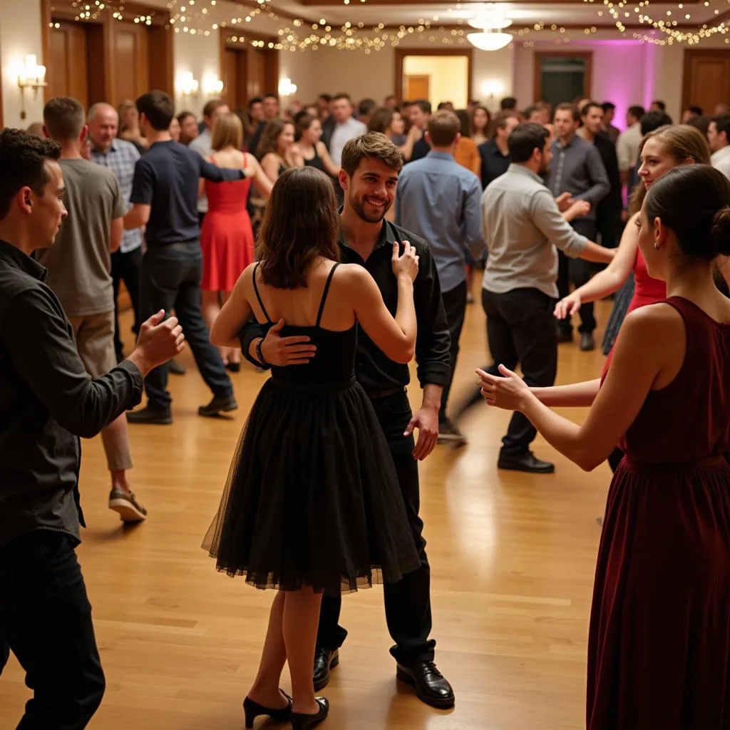 Studenten tanzen Square Dance auf der Rheinischen Studentenparty in Leverkusen