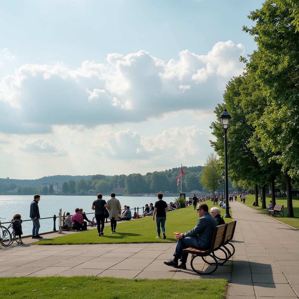 Entspannen an der Rheinpromenade an einem Sonntag