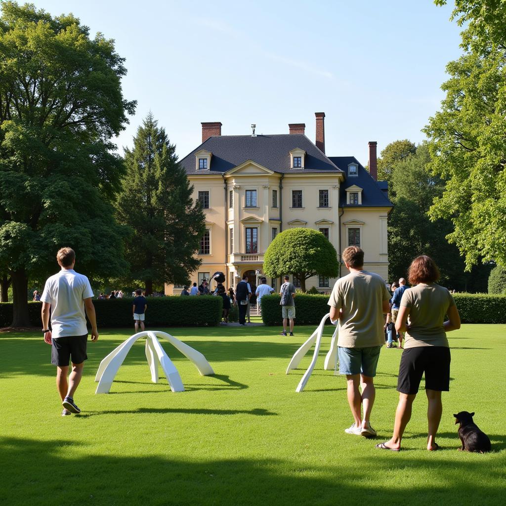 Besucher betrachten Skulpturen im Schlossgarten