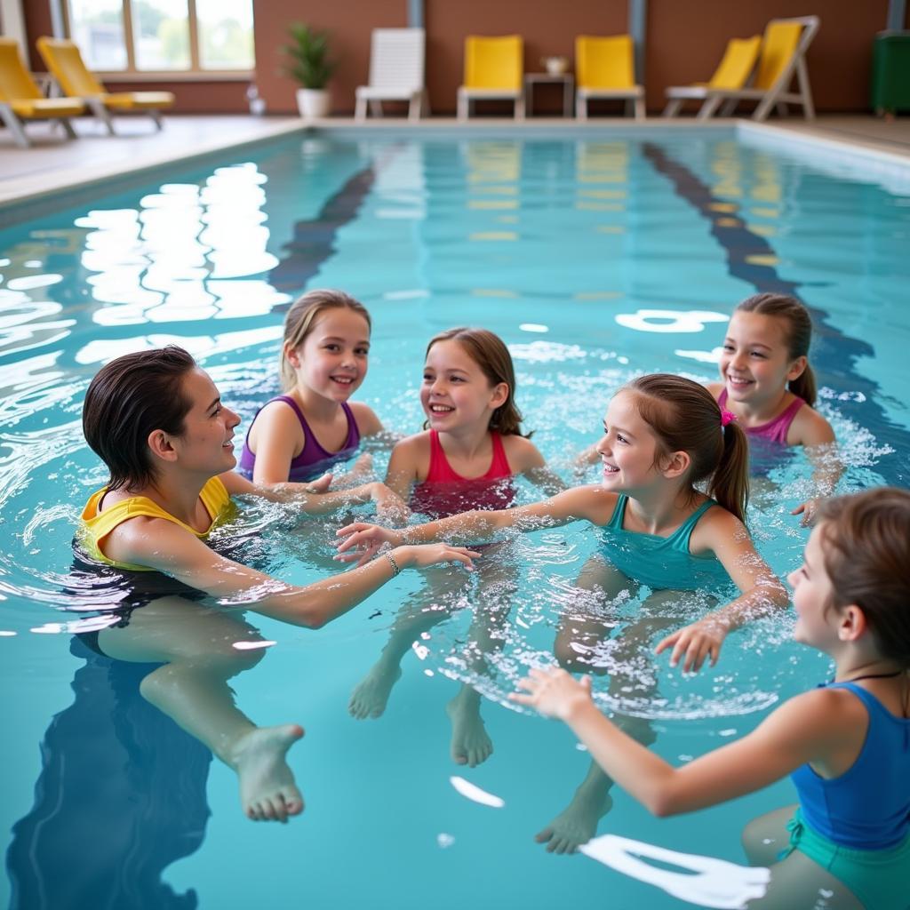 Kinder beim Schwimmkurs im Hallenbad