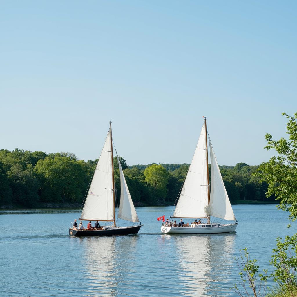 Segelboote gleiten über den See in Leverkusen