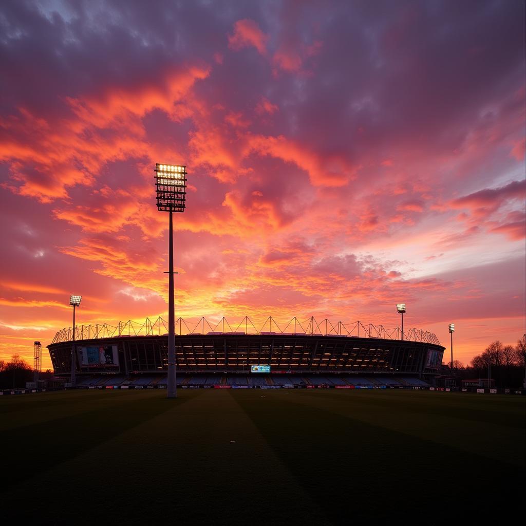 Sonnenuntergang über der BayArena Leverkusen