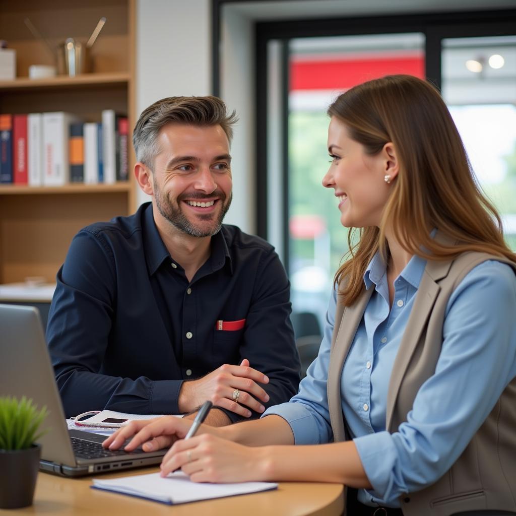 Freundliche Kundenberater der Sparkasse Leverkusen bietet Finanzberatung an