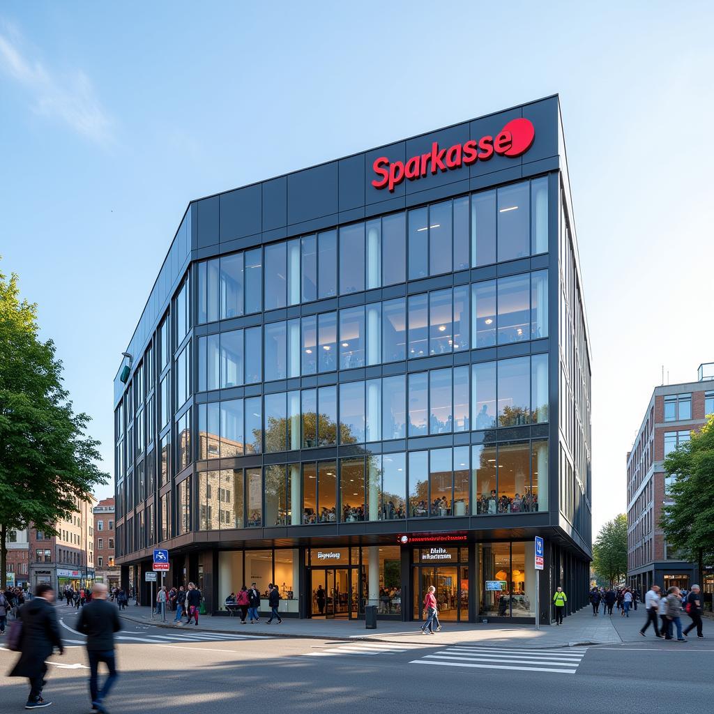 Moderne Sparkasse Leverkusen Zentrale Gebäude in Leverkusen Innenstadt