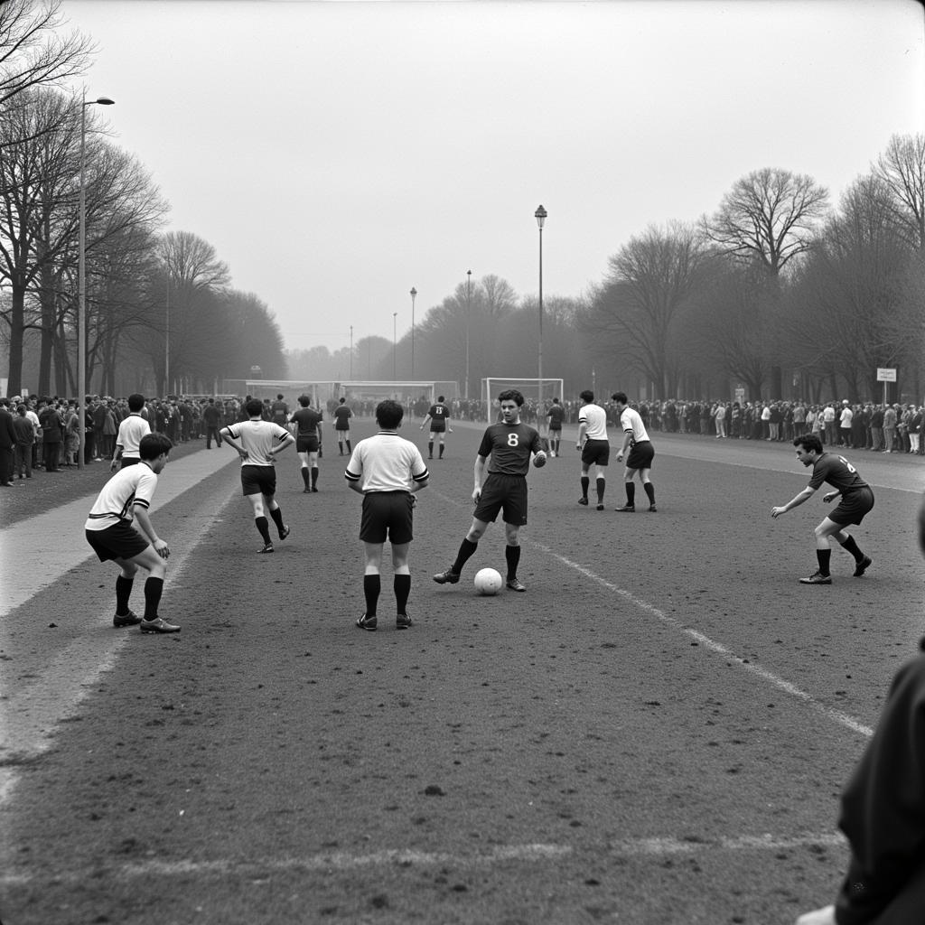 Ein Fußballspiel am Obstweg in Leverkusen