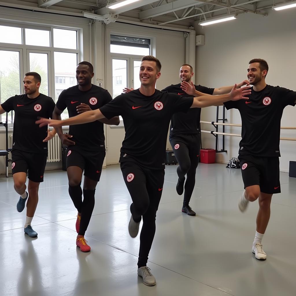 Leverkusen Spieler beim Balancetraining