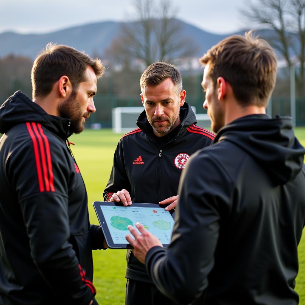 Bayer Leverkusen Spieler im Training mit Datenanalyse