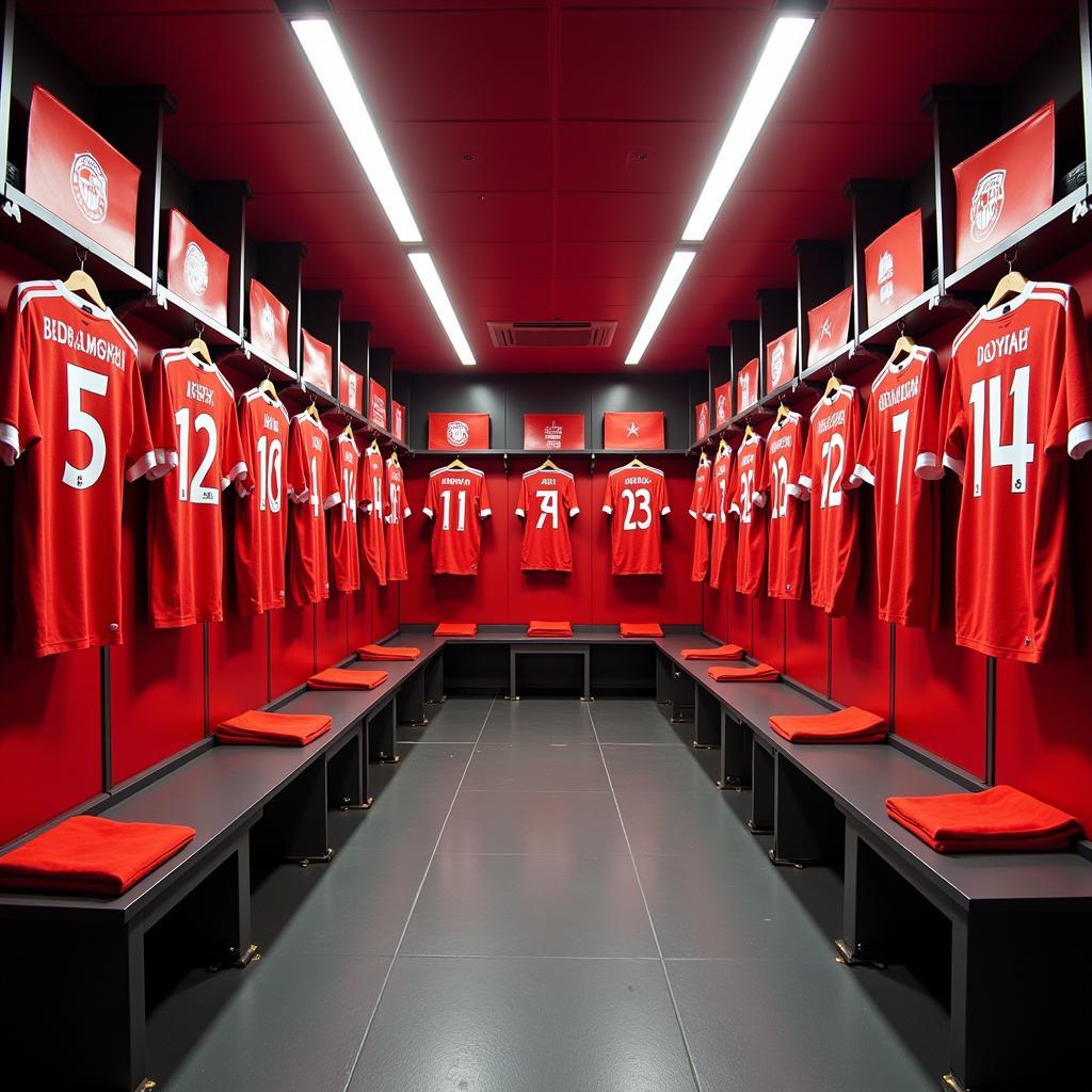 Blick in die Spielerkabine der BayArena an der Altstadtstraße 110 Leverkusen