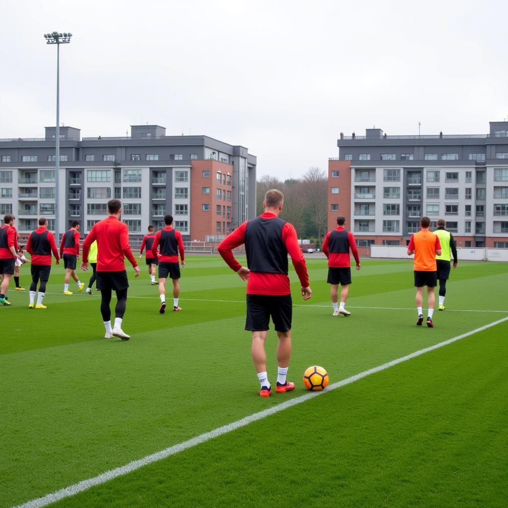 Spieler trainieren auf dem neuen Gelände