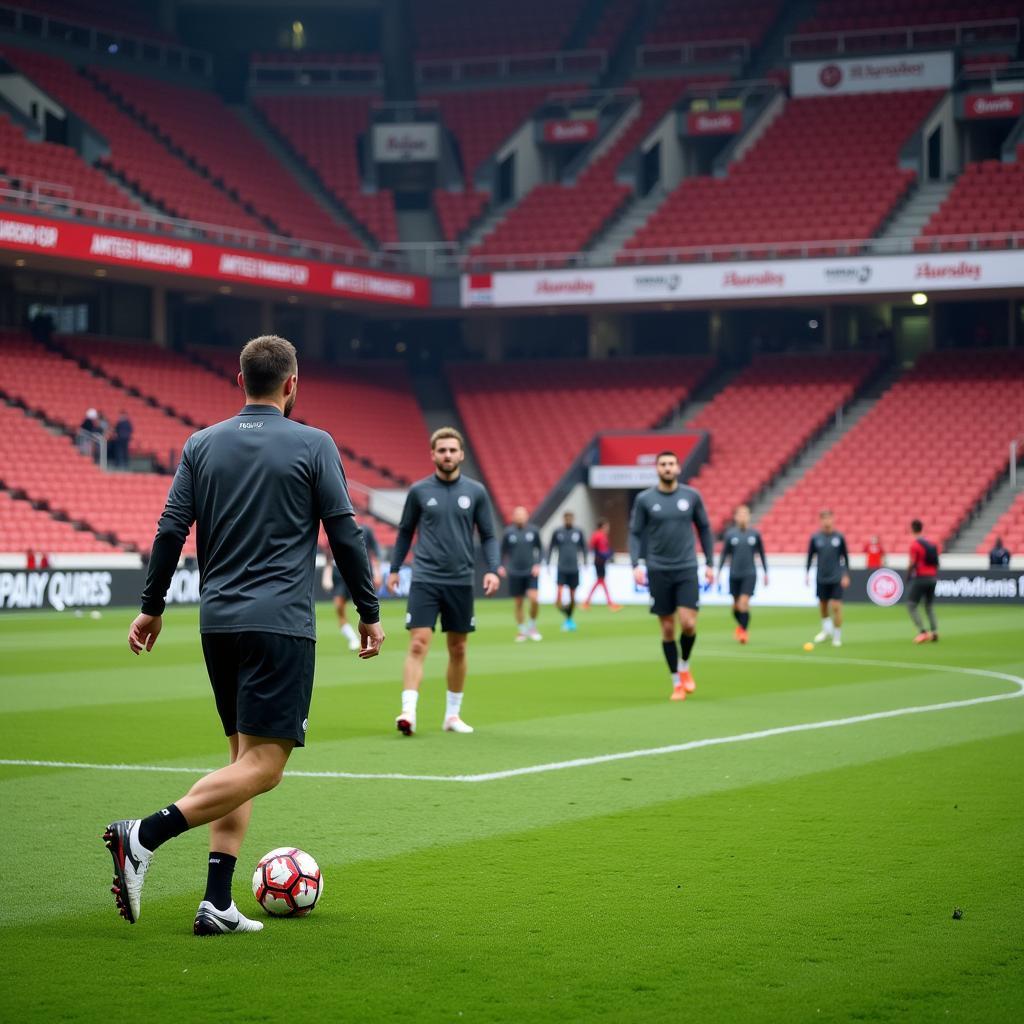 Spieler beim Training in der BayArena