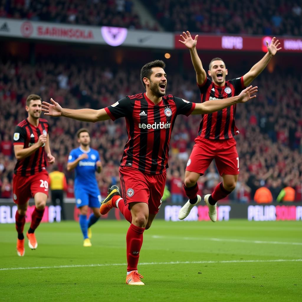 Bayer Leverkusen Player Celebrates with Fans