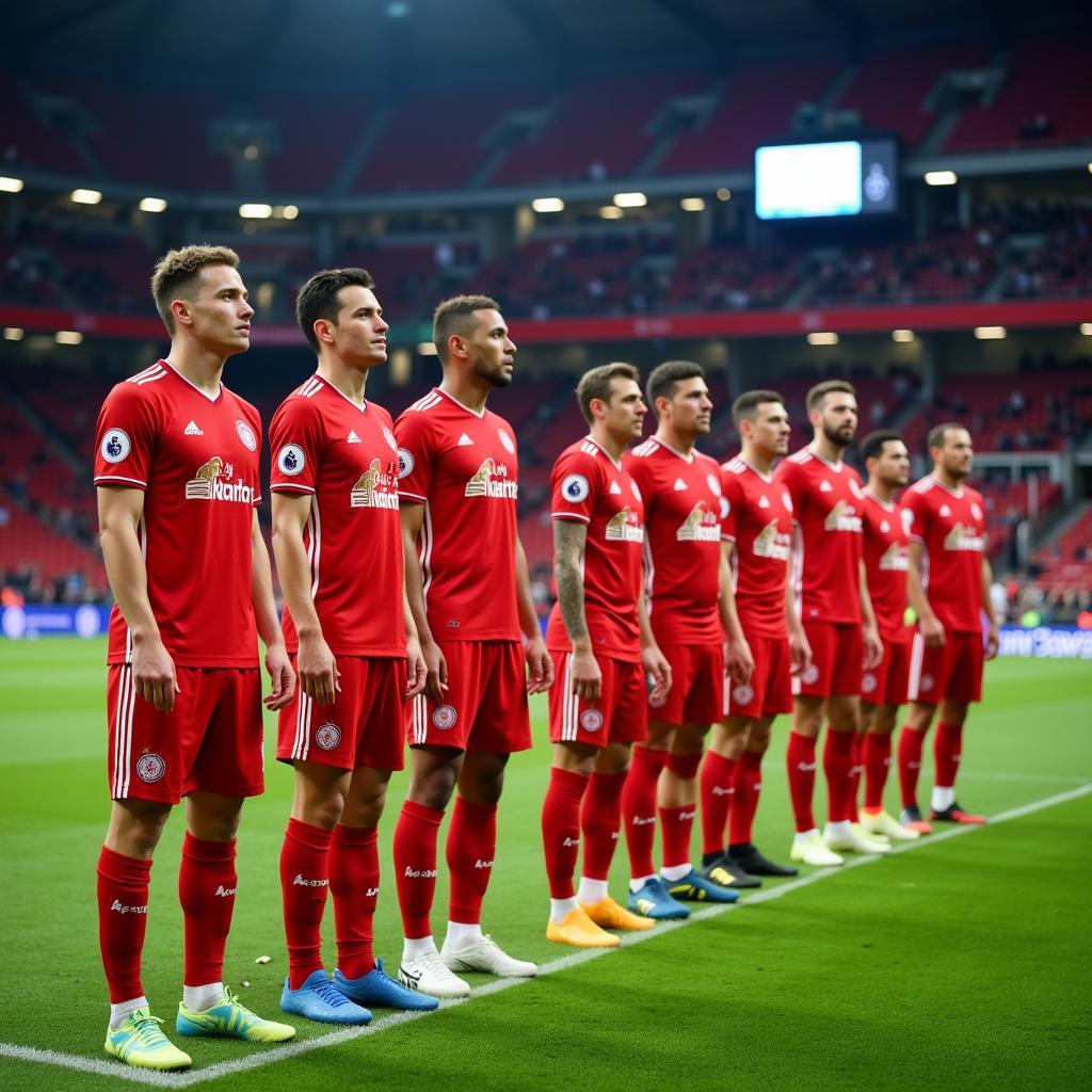 Leverkusener Spieler im Stadion vor einem Champions League Spiel