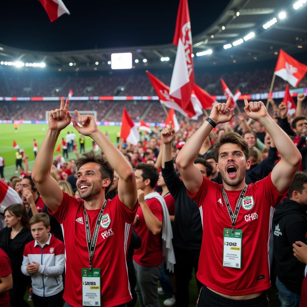 Fans jubeln nach einem Tor von Bayer Leverkusen gegen Werder Bremen