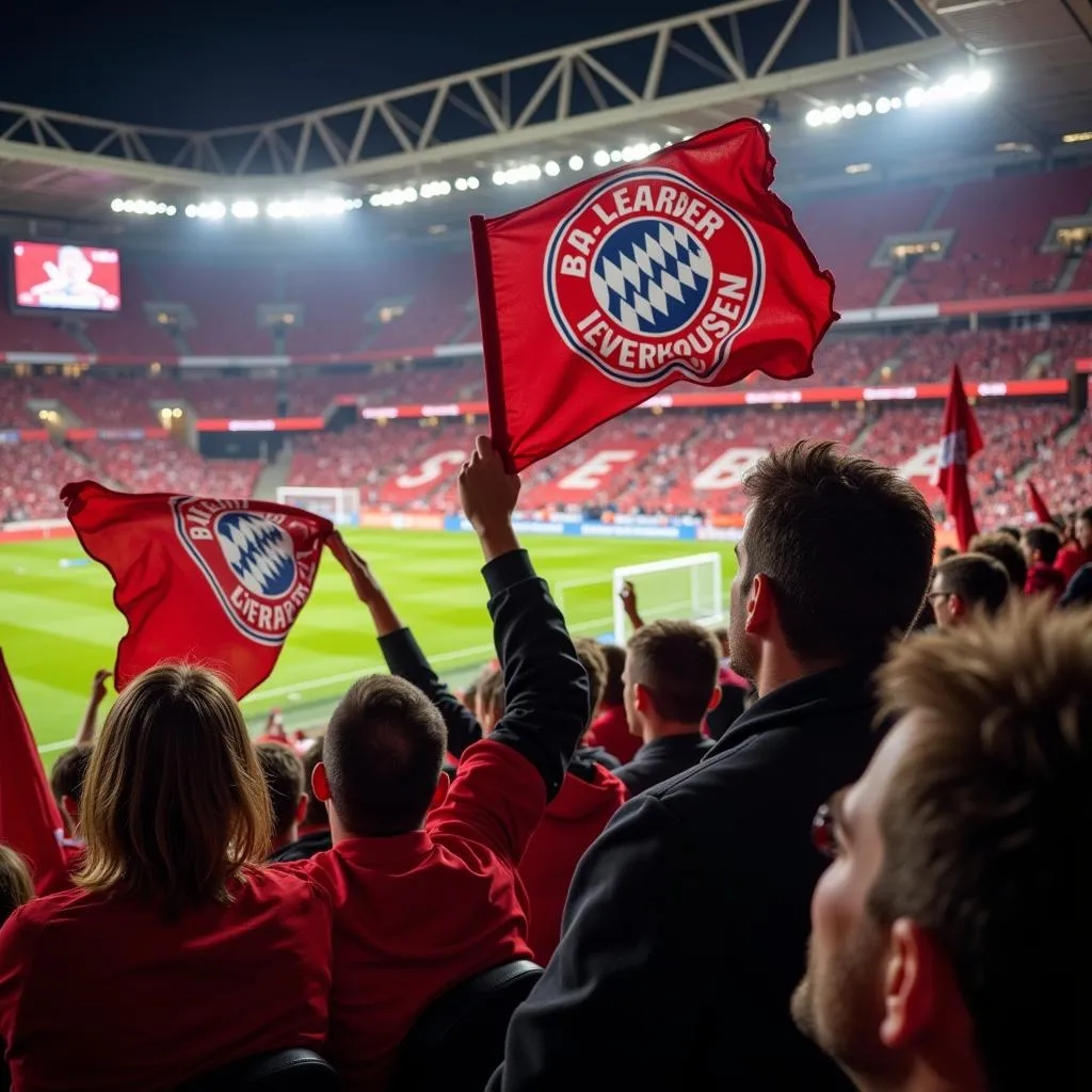 Fans des Bayer Leverkusen auf der Tribüne