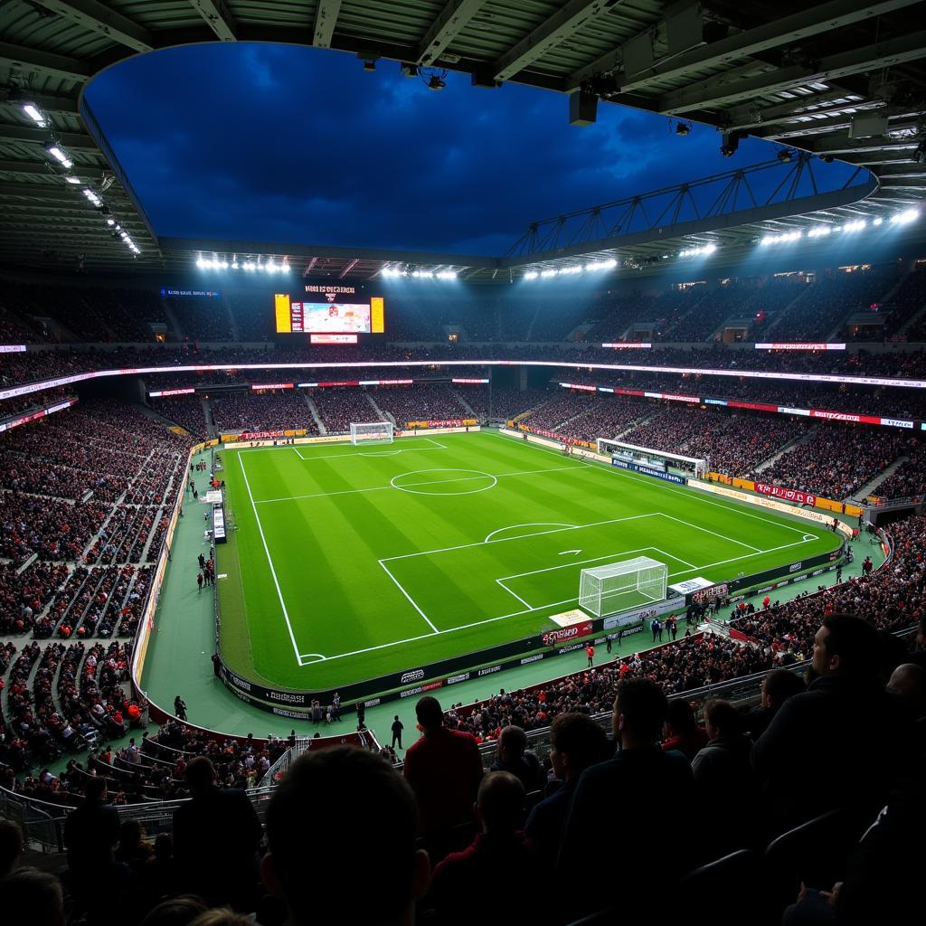 Digitale Anzeigetafel im Stadion mit dem Spielstand Bayer Leverkusen gegen Werder Bremen