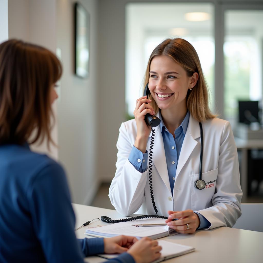 Freundliche Sprechstundenhilfe am Telefon