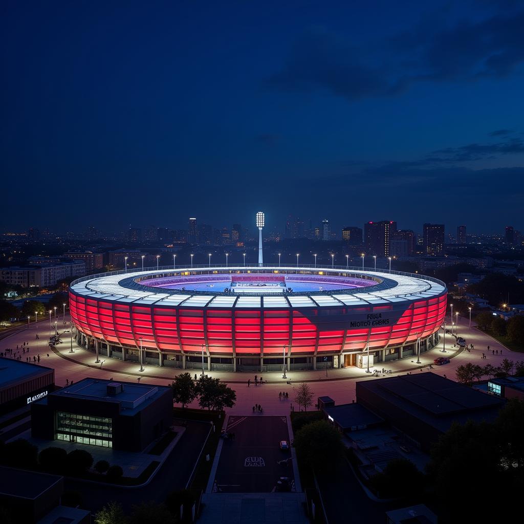 BayArena beleuchtet am Abend