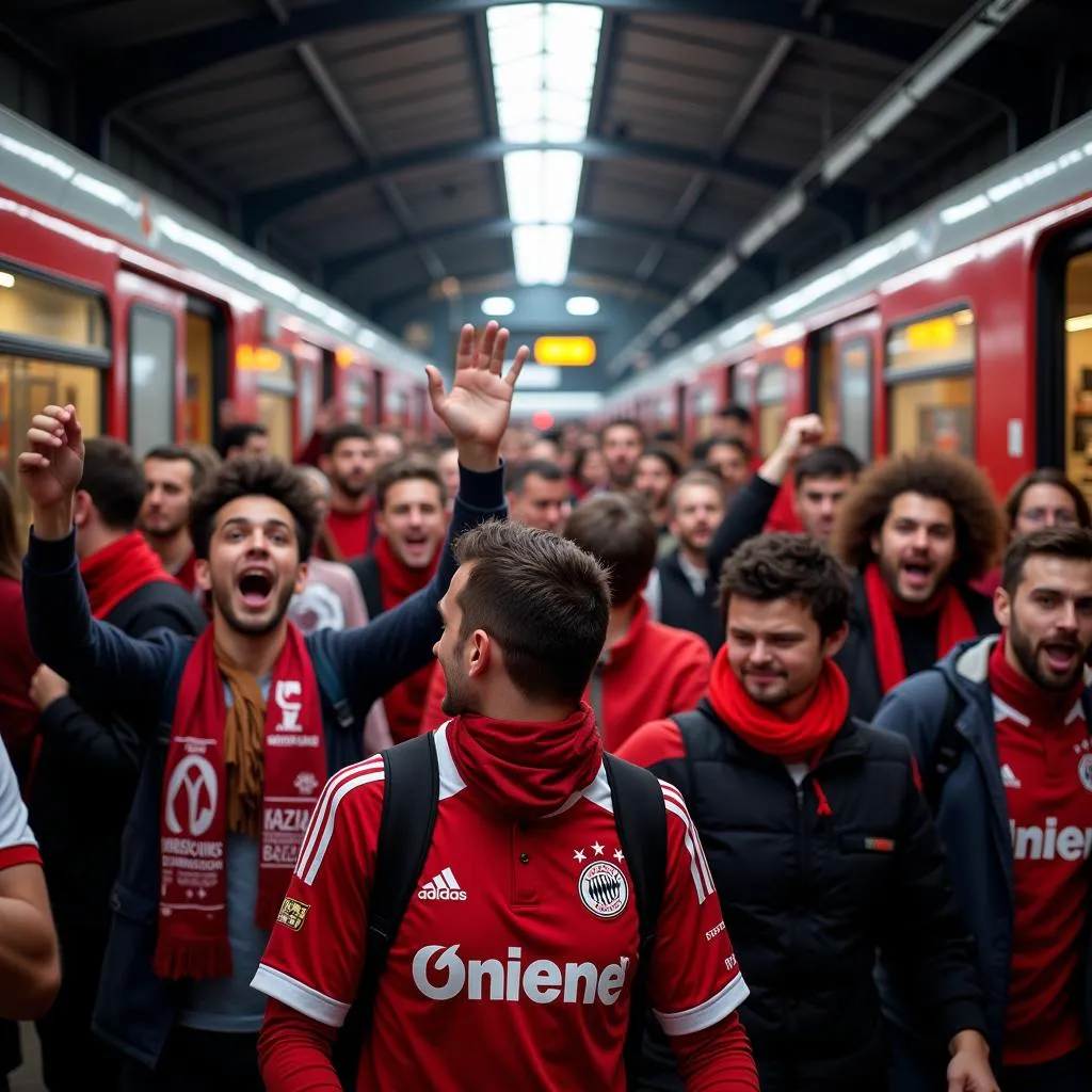 Ankunft der Fussballfans mit der Bahn