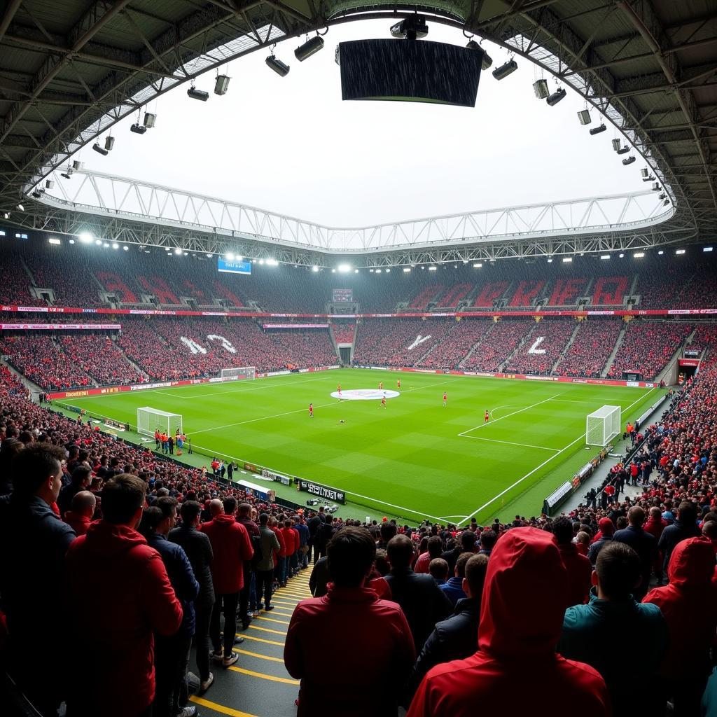 Das Stadion in Leverkusen bei Regen