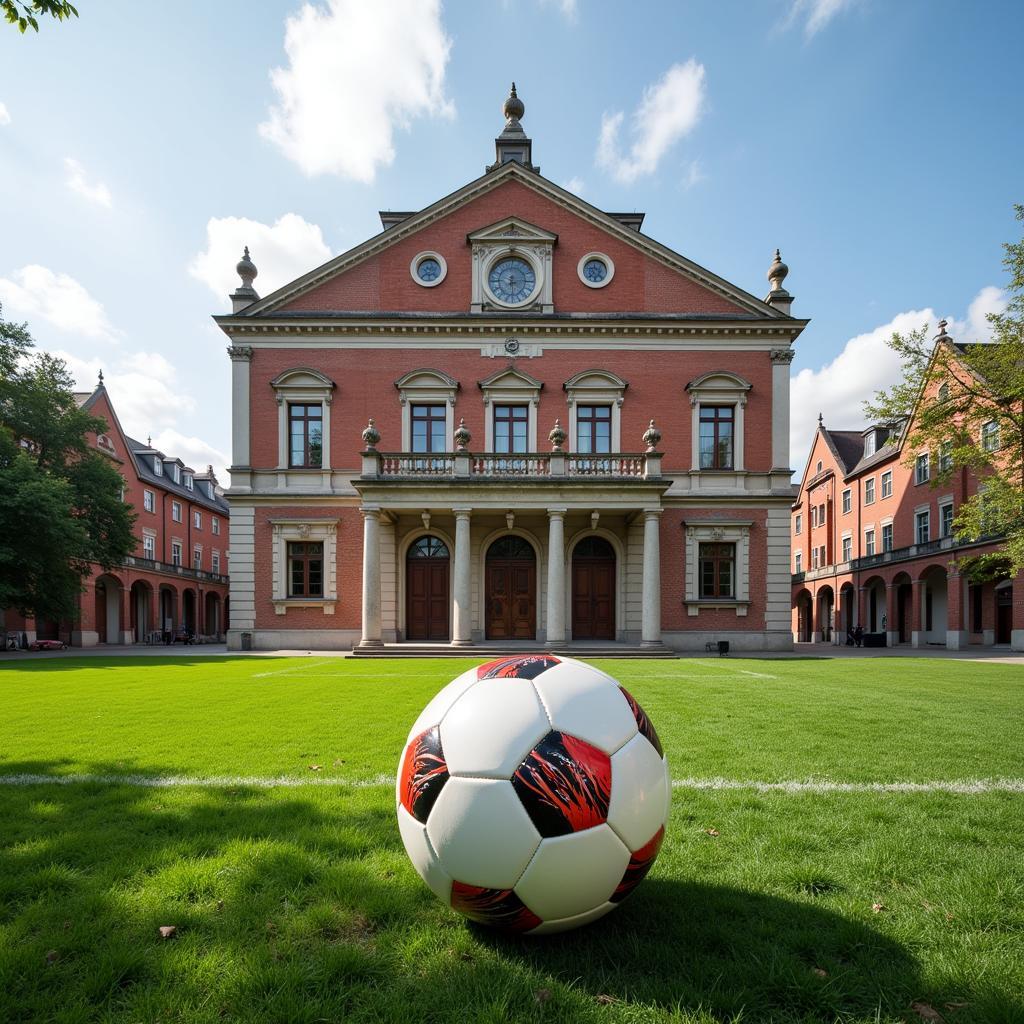 Das Stadtarchiv Leverkusen mit Fußball im Vordergrund