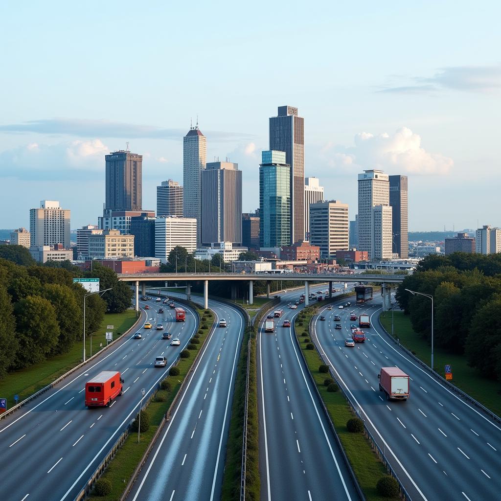 Leverkusen Skyline mit der Autobahn