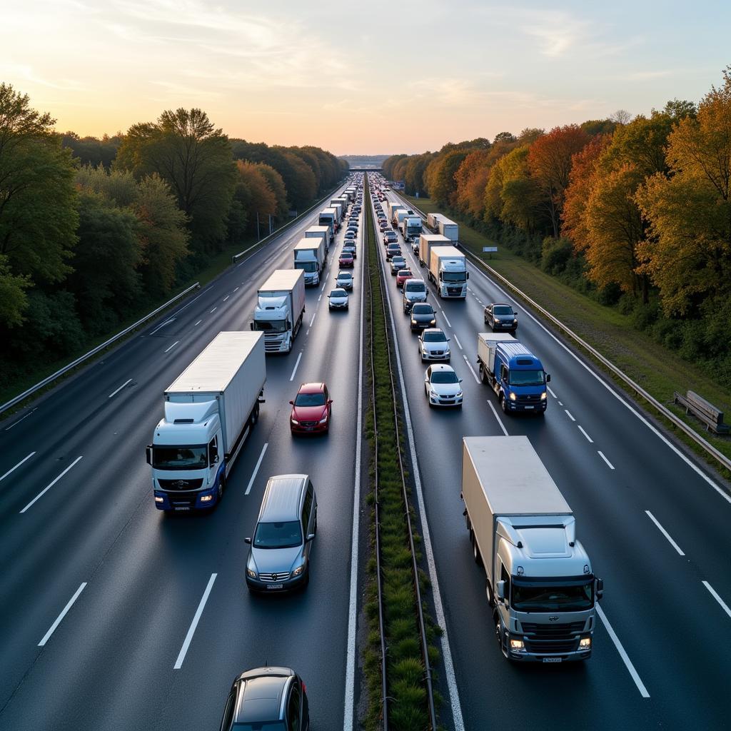 Stau auf der A1 Leverkusen nach einem Unfall