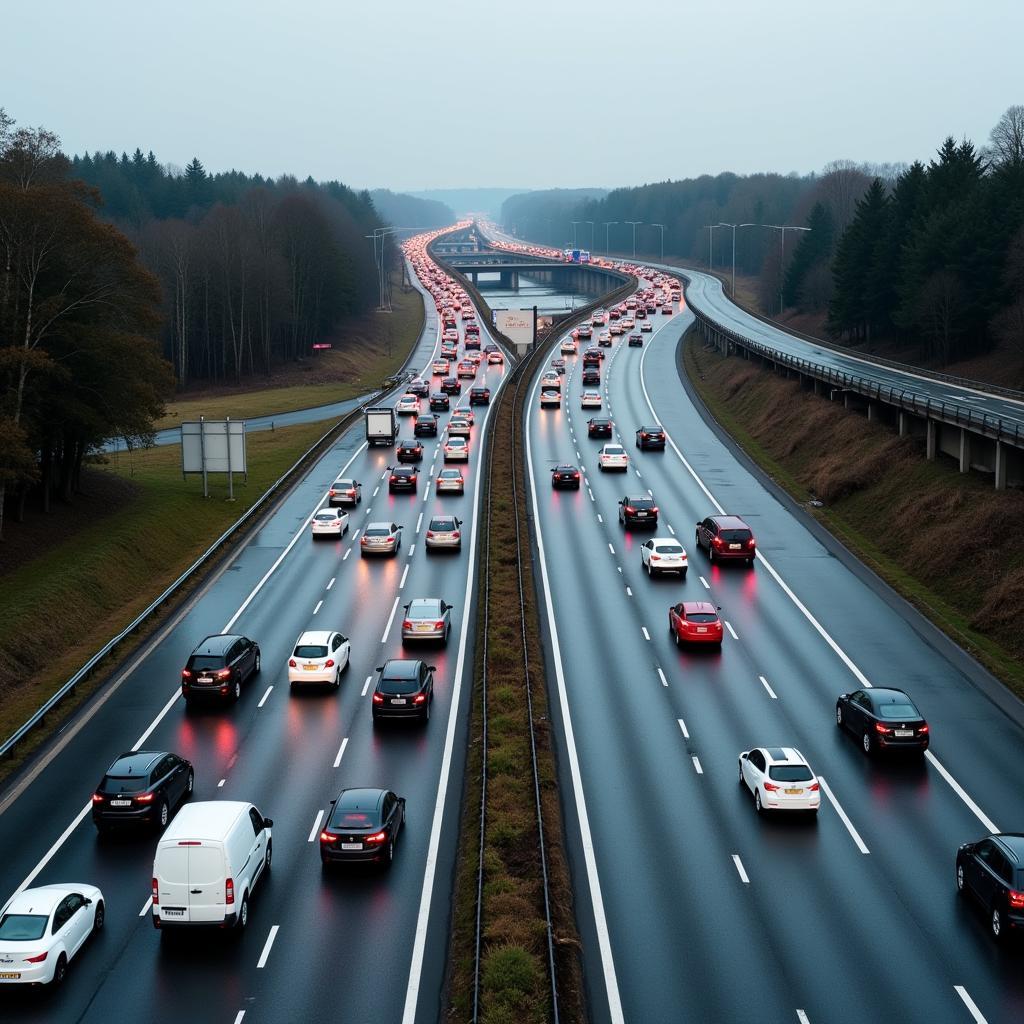 Stau auf der A1 am Leverkusener Kreuz