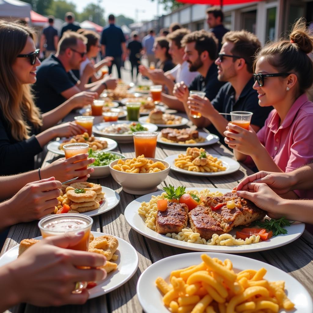 Besucher genießen das Essen beim Street Food Festival Leverkusen