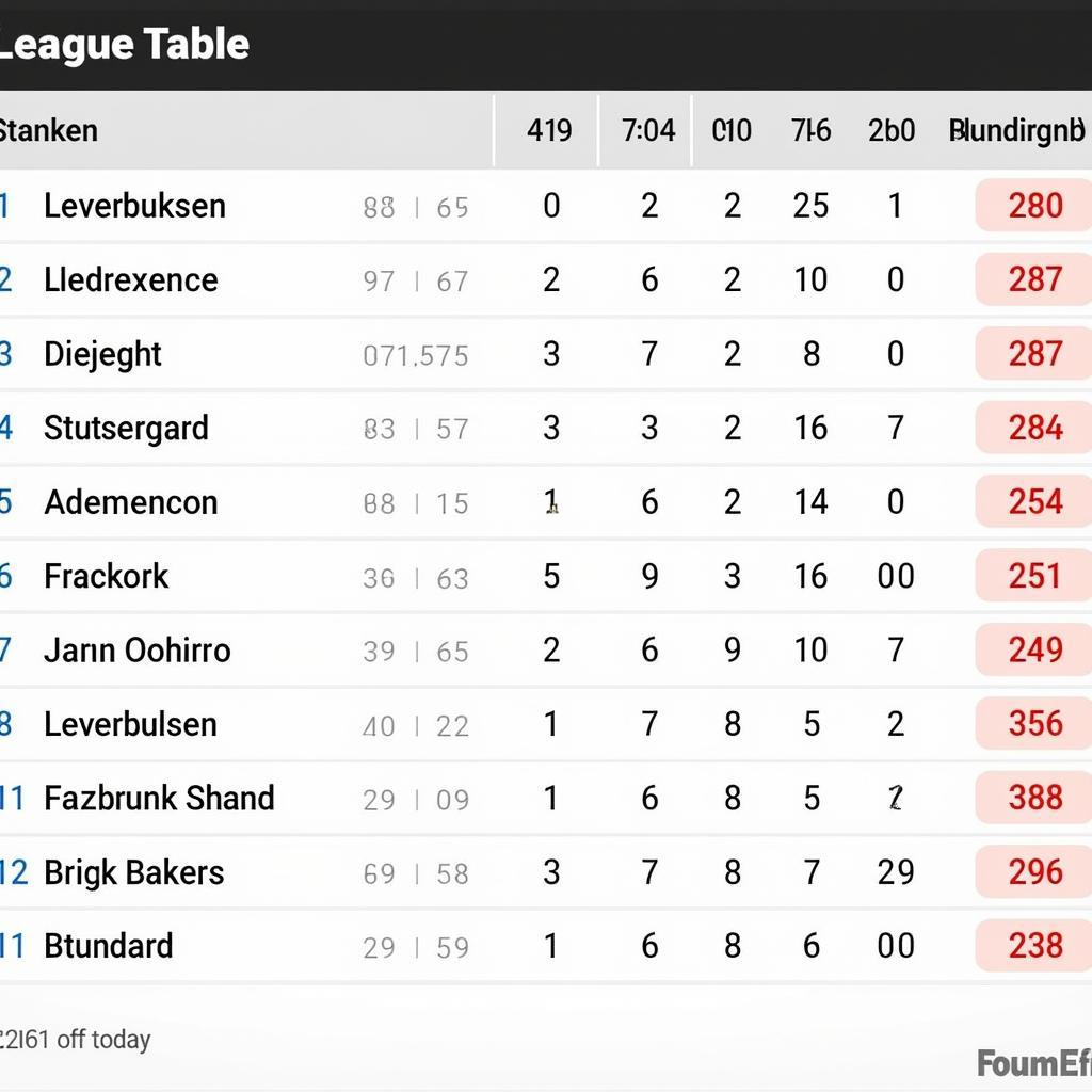 Aktuelle Tabelle der Bundesliga mit Hervorhebung von Leverkusen und Stuttgart