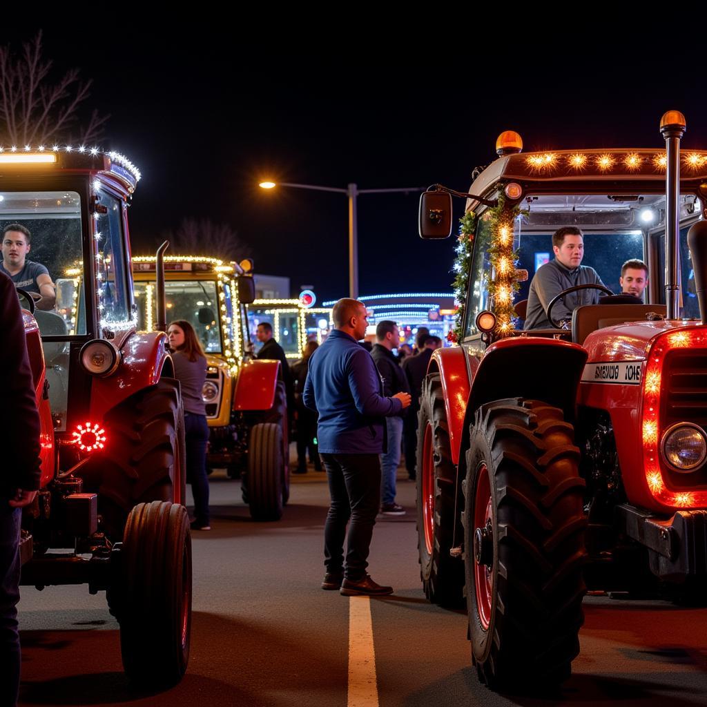 Teilnehmer des Traktor Lichterzugs Leverkusen bei den Vorbereitungen