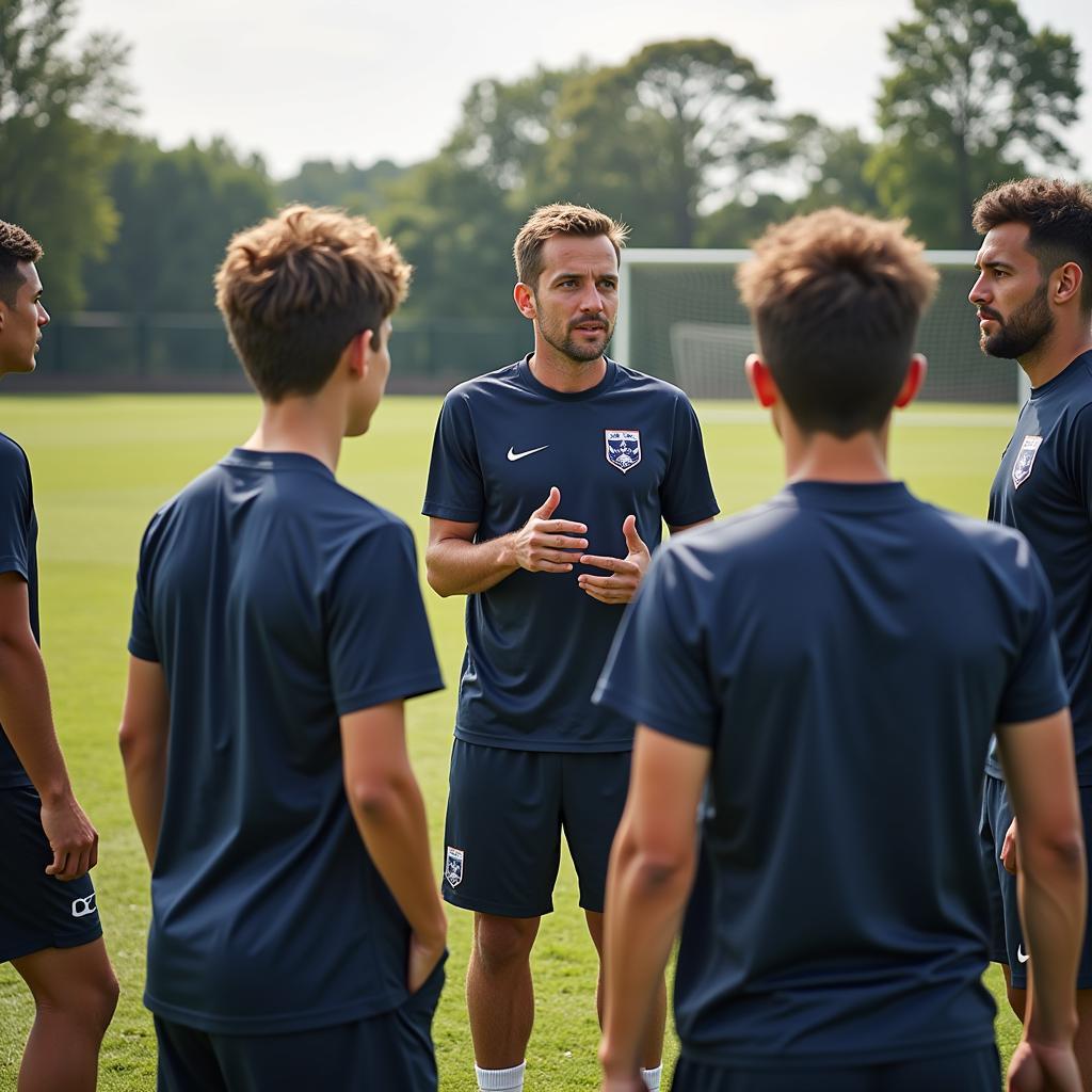 U17-Trainer gibt Anweisungen bei der Taktikbesprechung