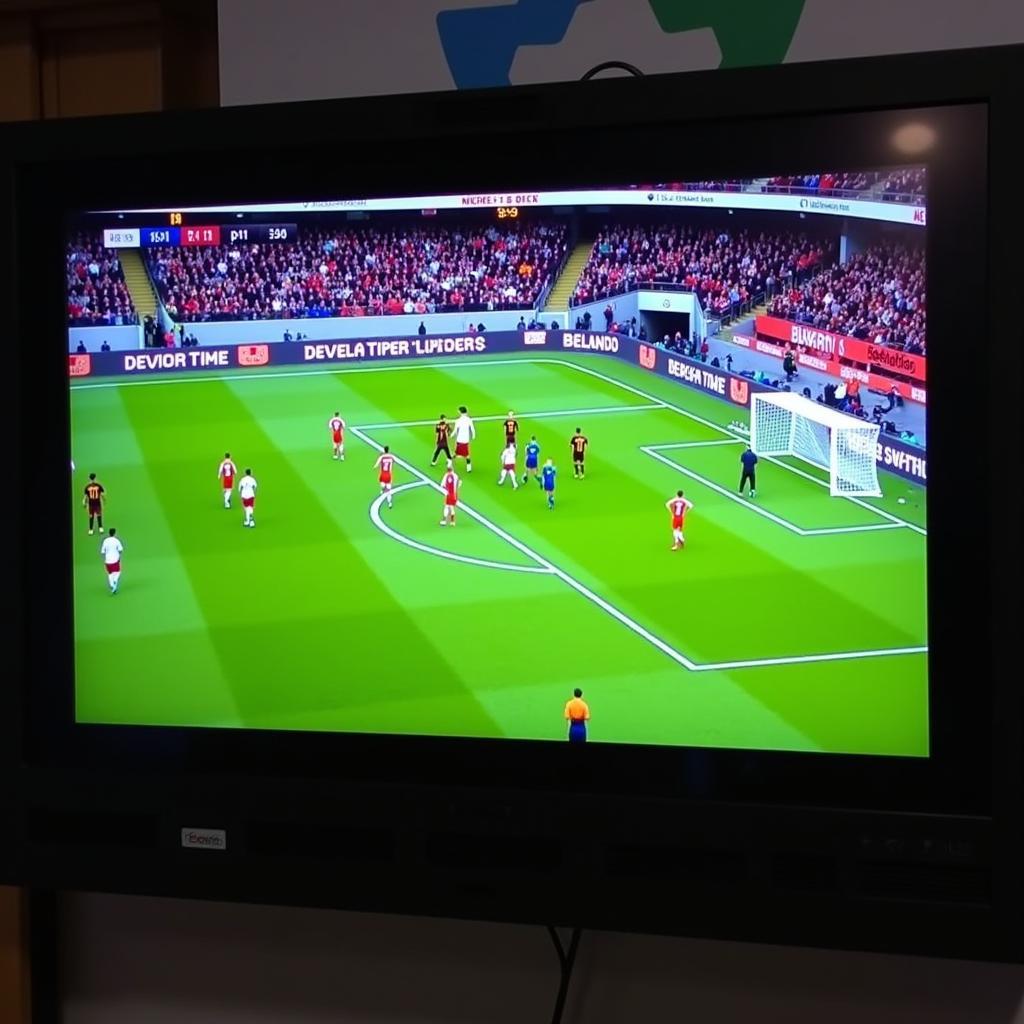 VAR Bildschirm zeigt eine Szene aus dem Spiel Leverkusen gegen AS Roma