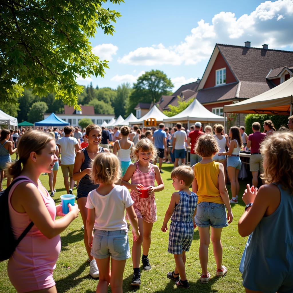 Familien und Mitglieder des Vereins Ballons Leverkusen Hitdorf feiern gemeinsam ein Sommerfest.