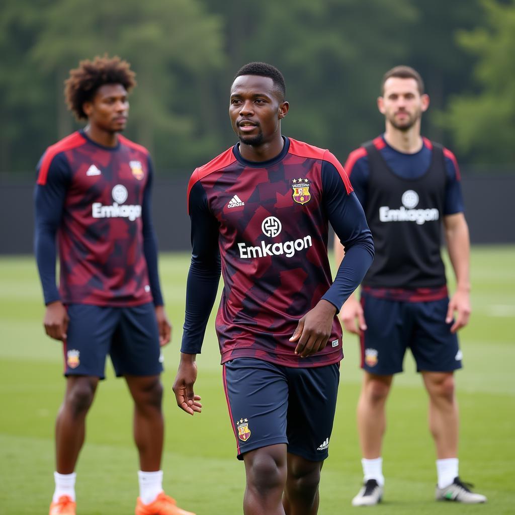 Victor Boniface im Training mit seinen Bayer 04 Leverkusen Teamkollegen