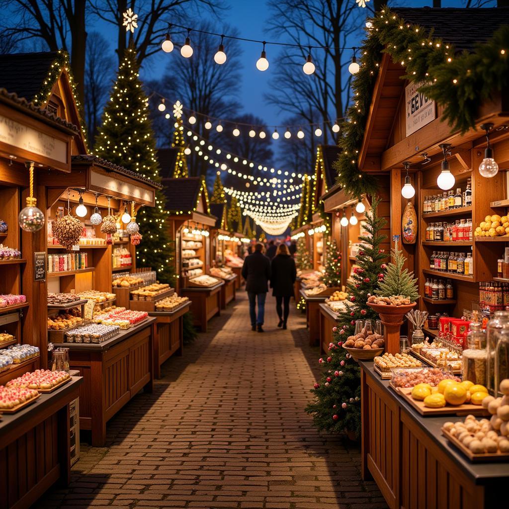 Attraktionen und Stände auf dem Leverkusener Weihnachtsmarkt in Wiesdorf