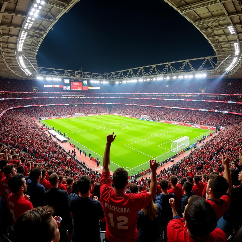 Feiernde Werkself-Fans im Stadion