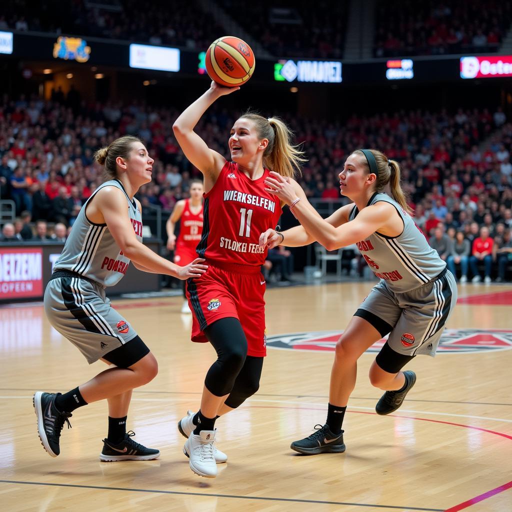 Die Werkselfen in Aktion: Ein spannender Spielzug während eines Heimspiels in der Smidt-Arena.