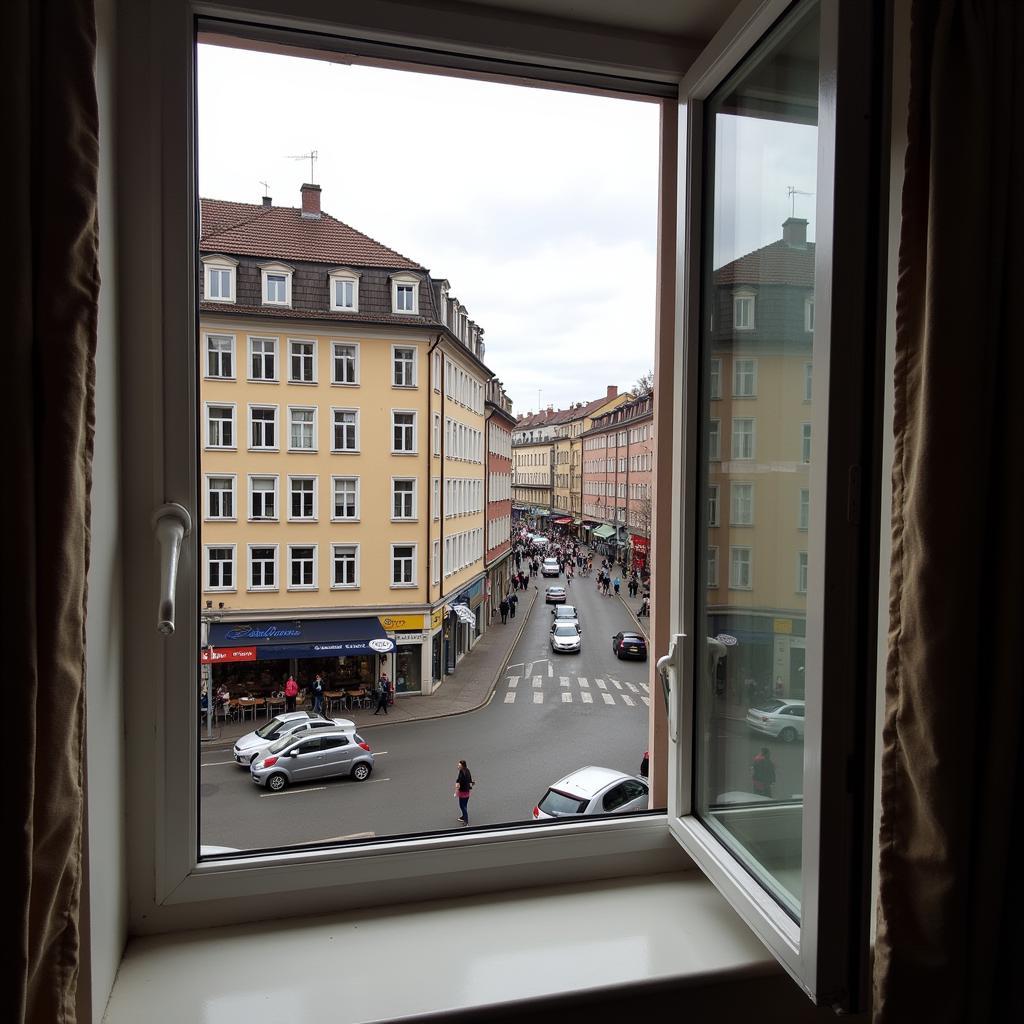 Wohnzimmer mit Blick auf Leverkusen Mitte