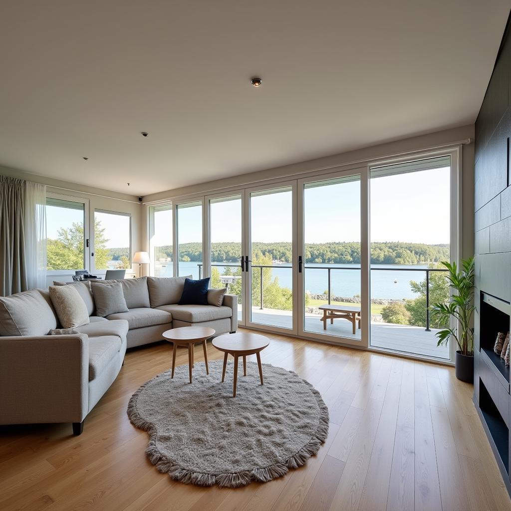 Wohnzimmer mit Balkon und Rheinblick