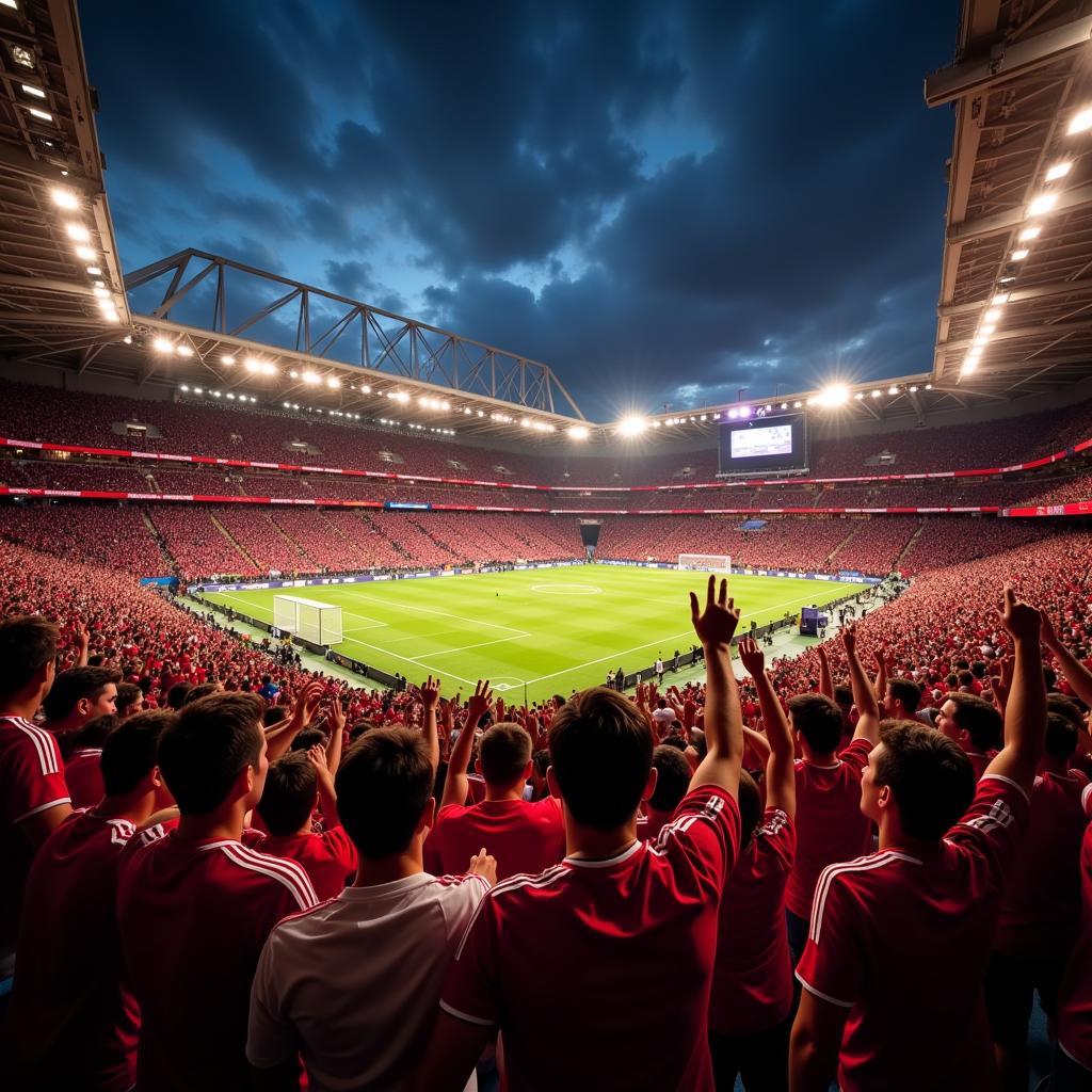 Jubelnde Bayer Leverkusen Fans im Stadion