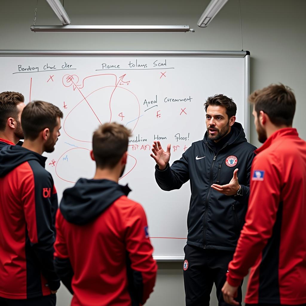 Xabi Alonso erklärt die Spieltaktik auf einer Taktiktafel