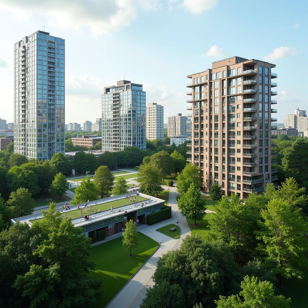 Moderne Architektur im Einklang mit Grünflächen in Leverkusen