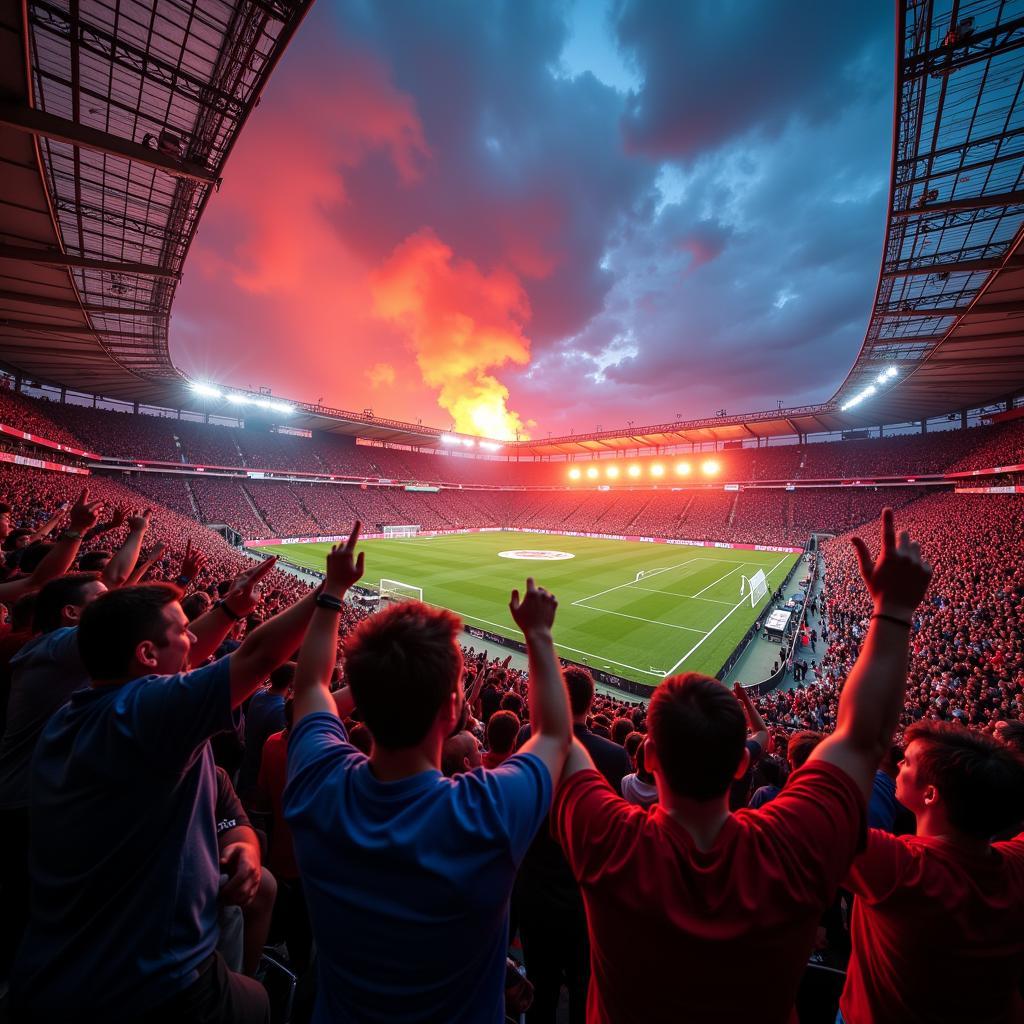 Die Fans von 1. FC Köln und Bayer Leverkusen im Stadion